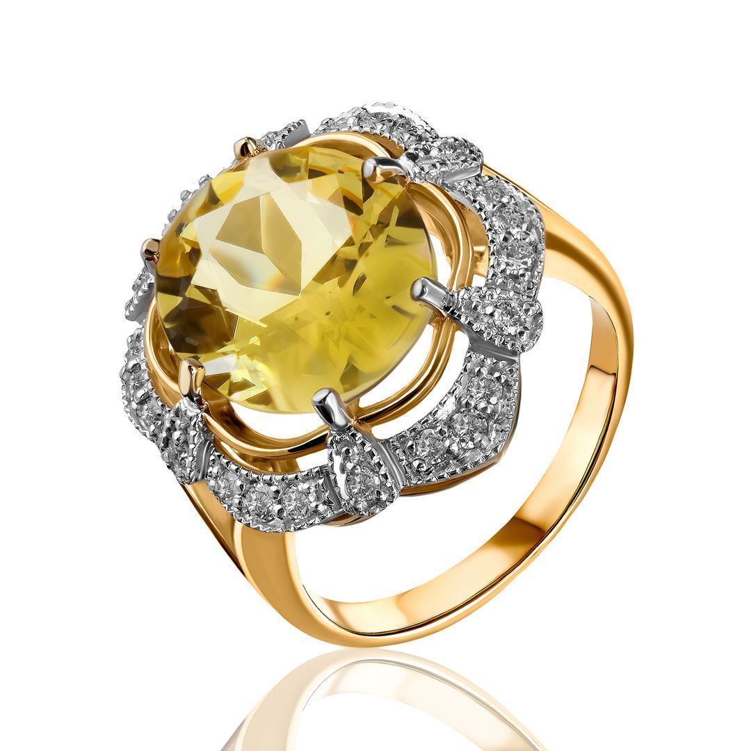Кольцо из желтого золота с цитрином и бриллиантами