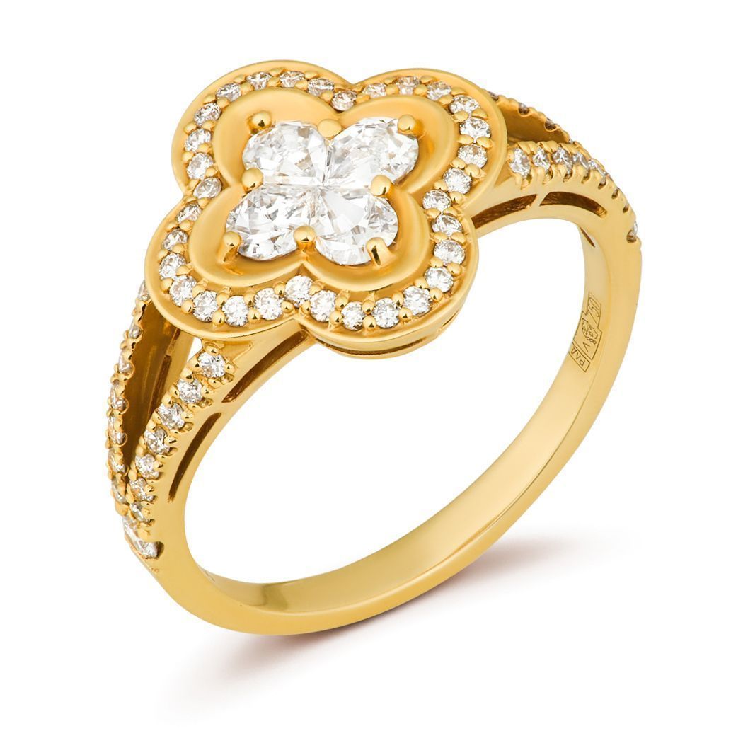 Кольцо «Цветок» из желтого золота с бриллиантами