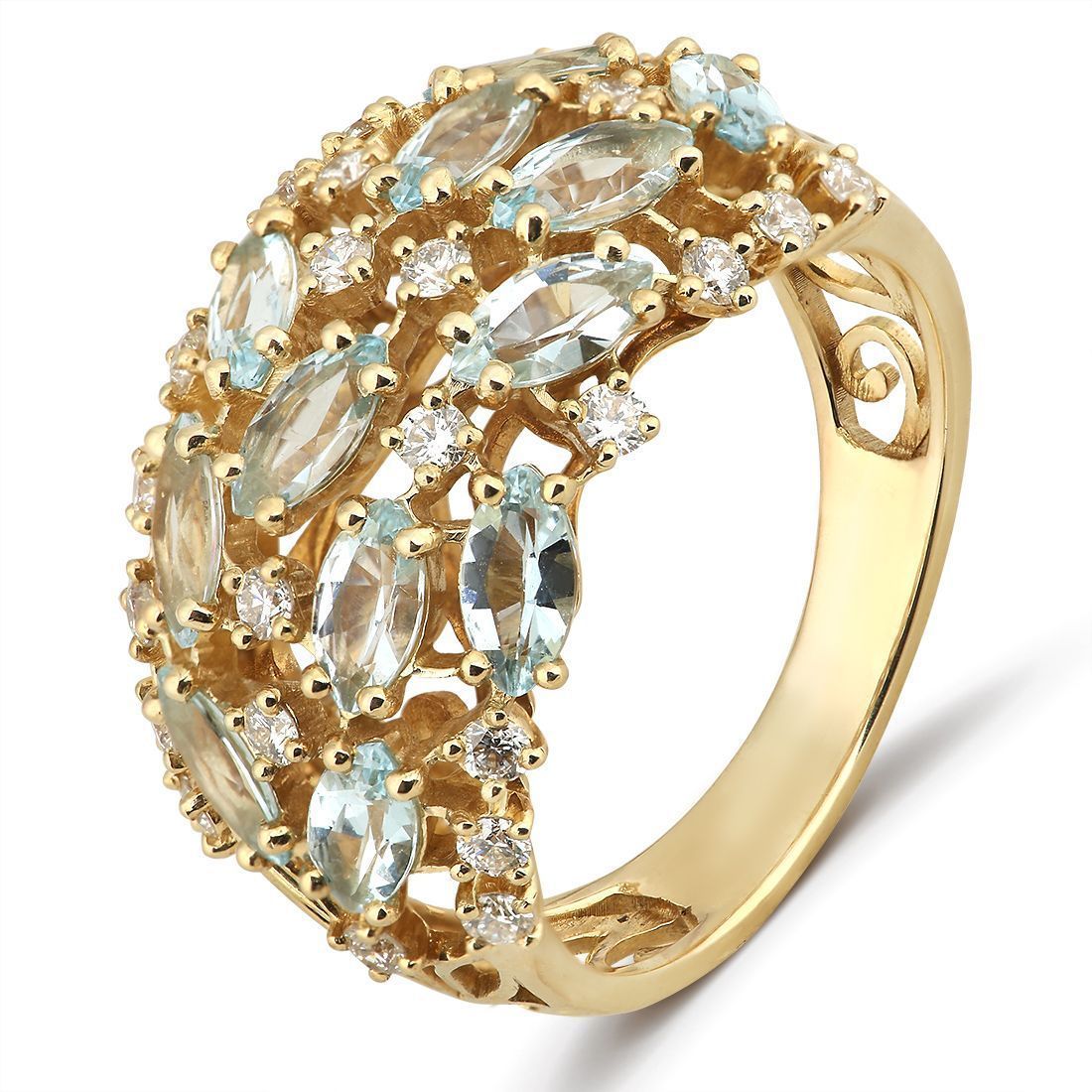 Кольцо из желтого золота с топазами и бриллиантами