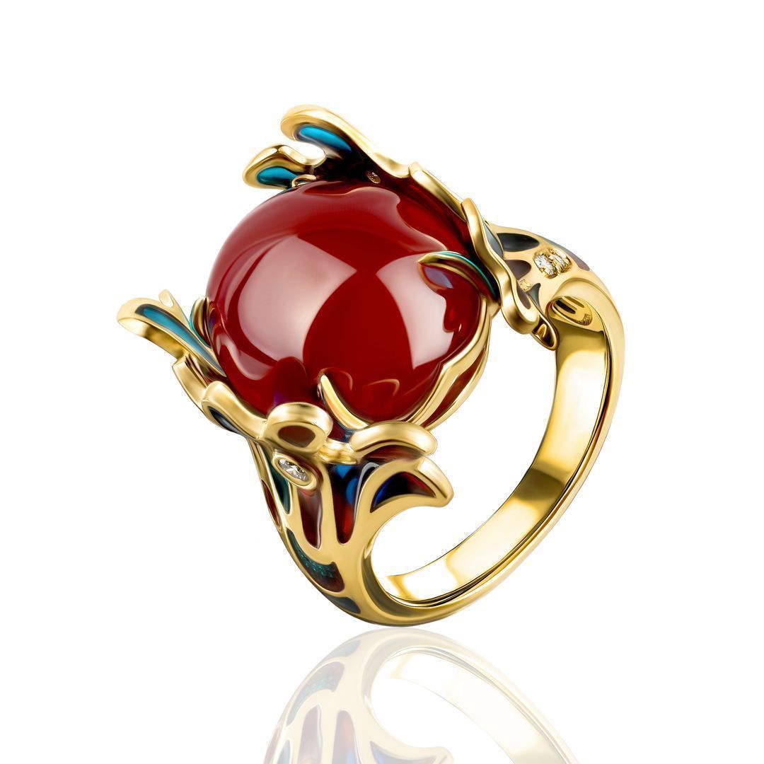 Кольцо «Oceans red» из желтого золота с рубином и бриллиантом