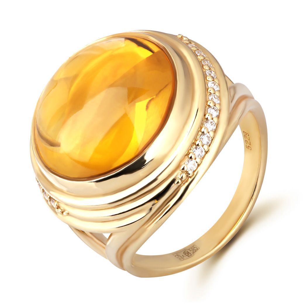 Кольцо из жёлтого золота с цитрином и бриллиантами