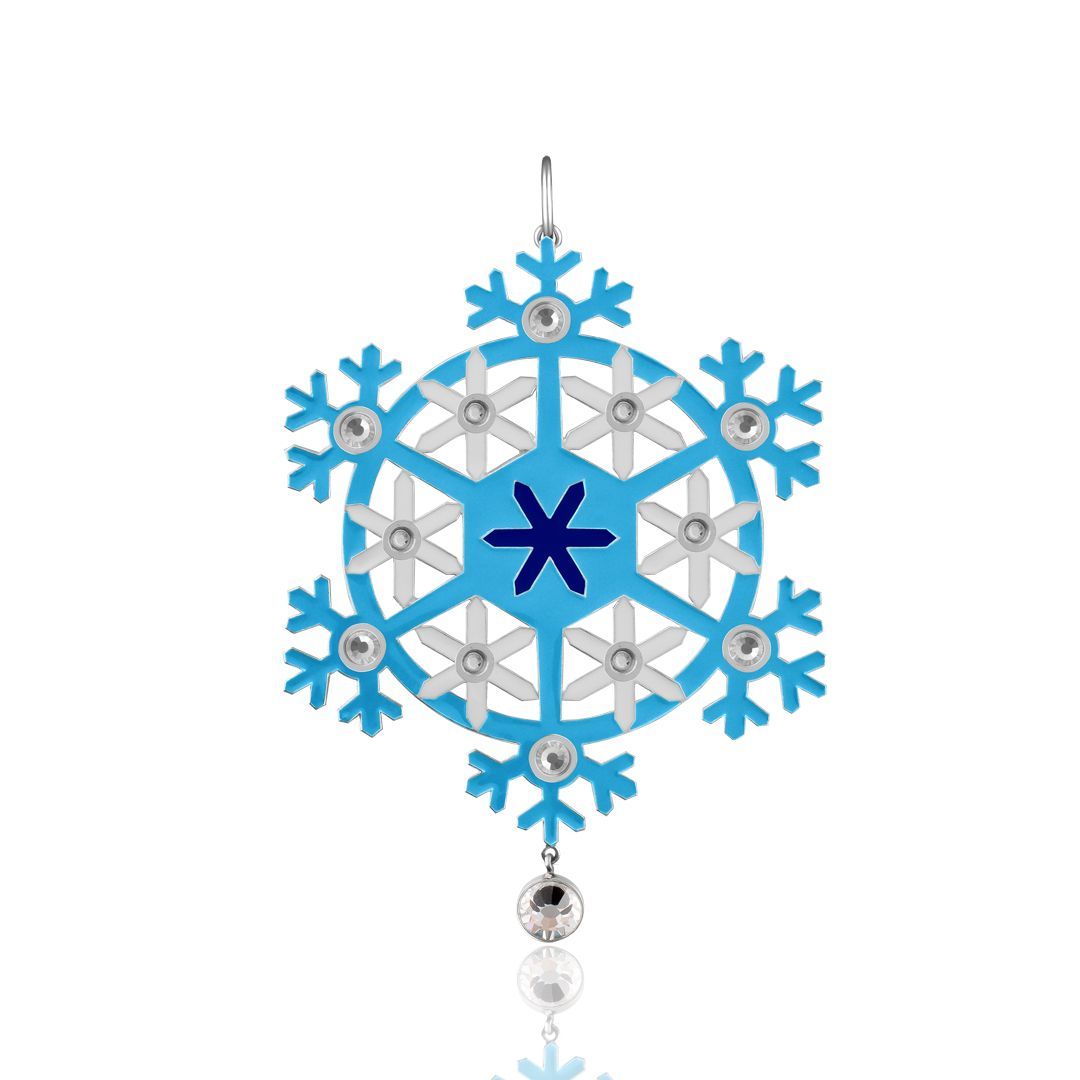 Ёлочная игрушка «Снежинка» из серебра с ювелирным стеклом