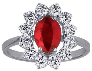 Кольцо из белого золота с бриллиантами и рубином