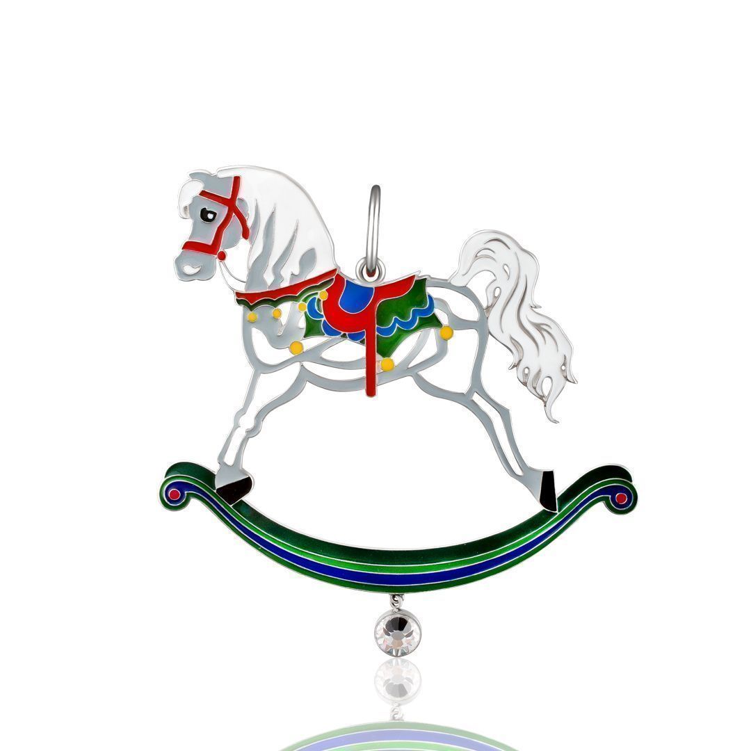 Ёлочная игрушка «Лошадка» из серебра с ювелирным стеклом