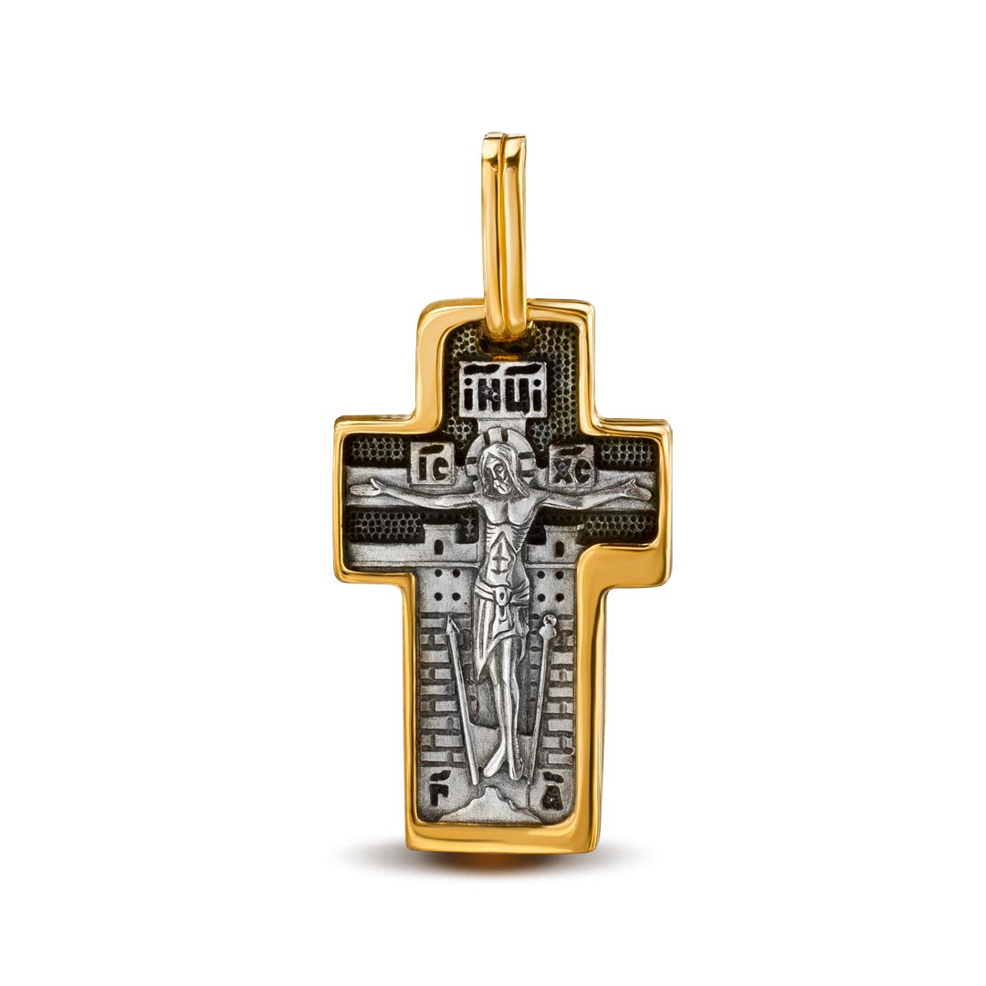 Крест двухсторонний «Распятие» «Ангел Господень» из серебра