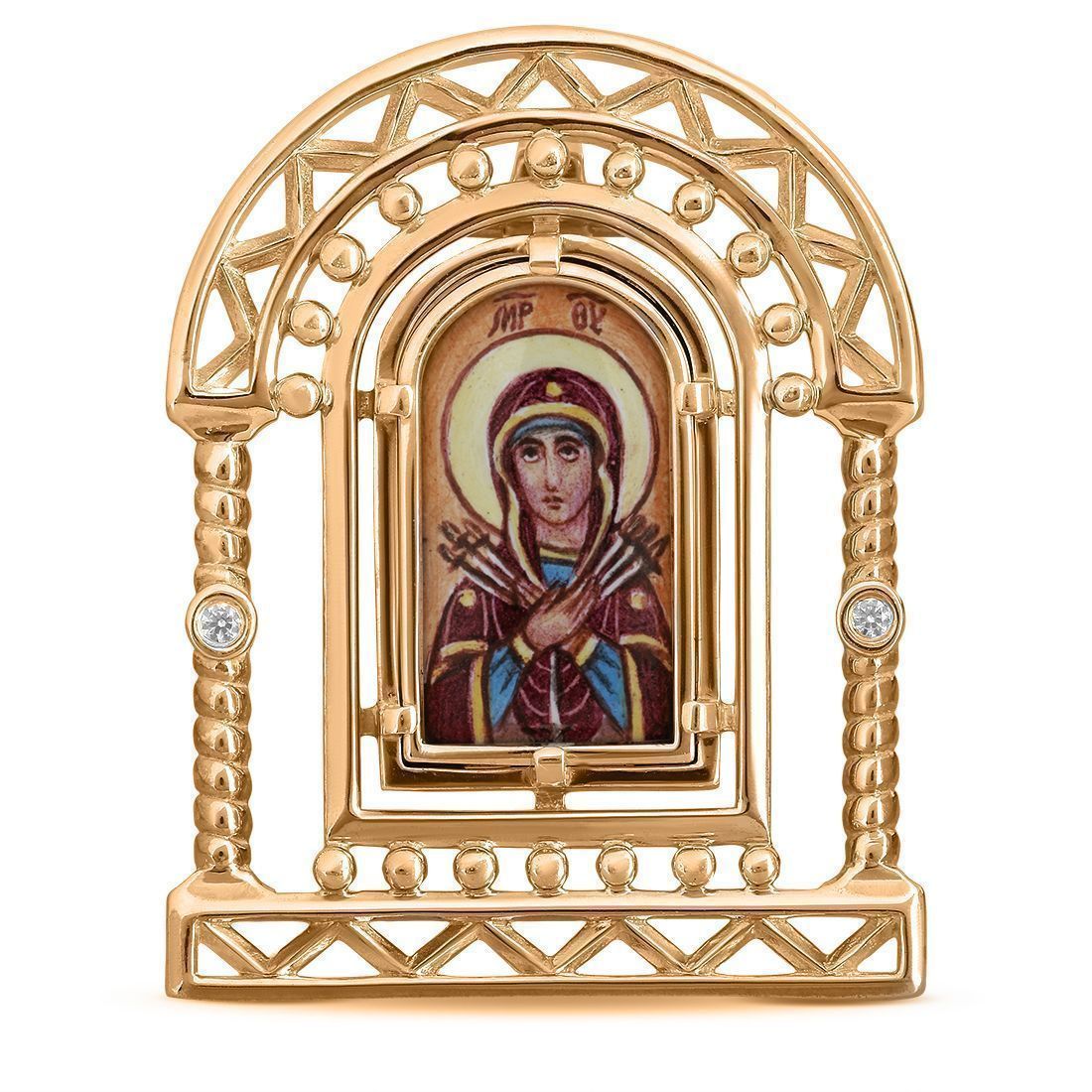 Икона Божией Матери «Семистрельная» из красного золота с бриллиантами