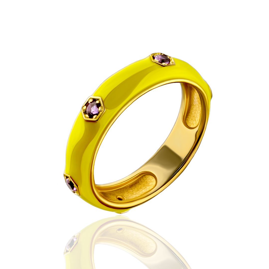 Кольцо из жёлтого золота с аметистами