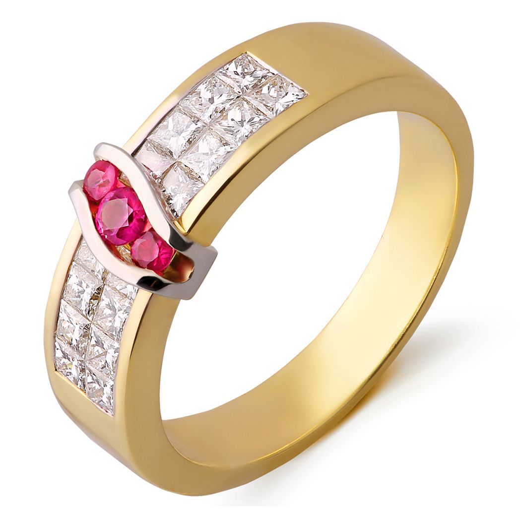 Кольцо из желтого золота с бриллиантами и рубинами