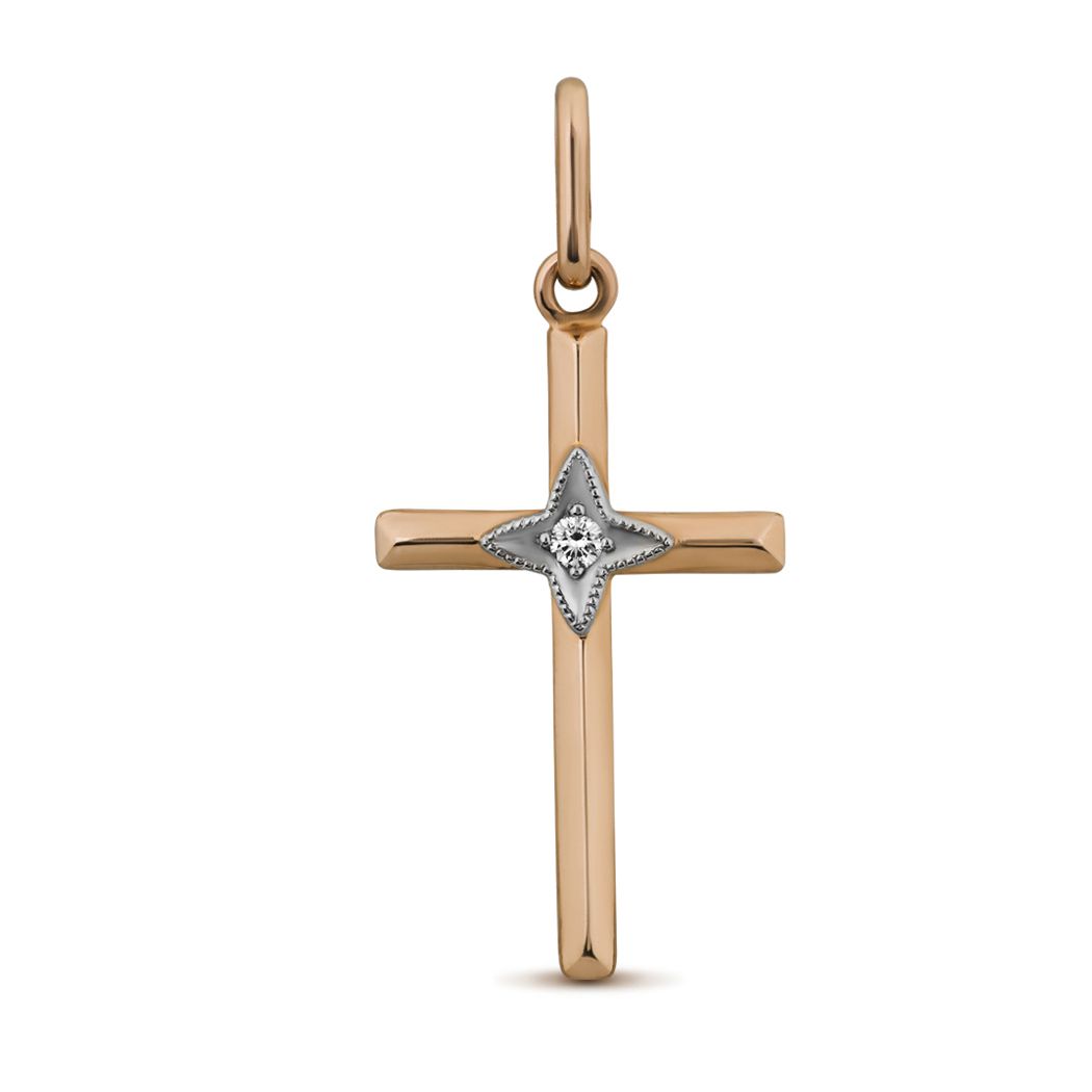 Подвеска-крест из красного золота с бриллиантом