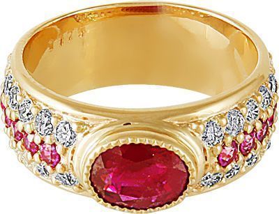 Кольцо из красного золота с рубинами и бриллиантами