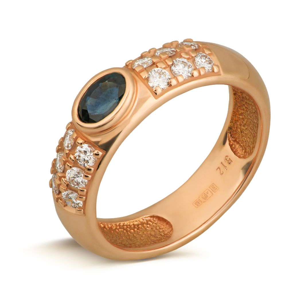 Кольцо из красного золота с сапфиром и бриллиантами